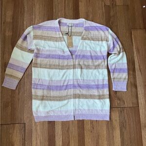 NWT Orvis Linen/Cotton Blend Striped Open Cardigan Women Sz L Purple Boho Casual